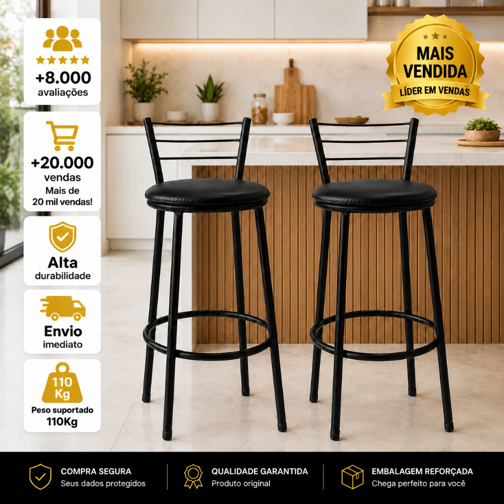 ✅ Kit 2 Banquetas Altas Bistrô