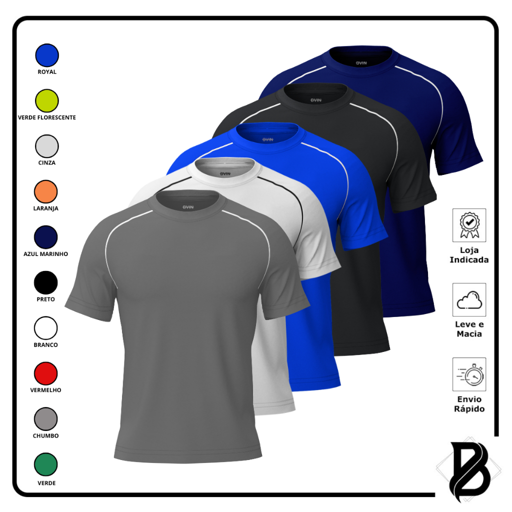 ✅ Kit 5 Camisetas DryFit Masculinas