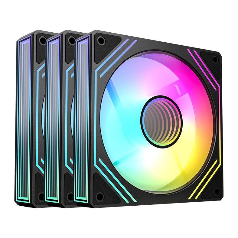 🔥 Kit Ventoinhas Acegeek Neon, ARGB, 3x120mm, Preto, AG-NEON3X1-BK