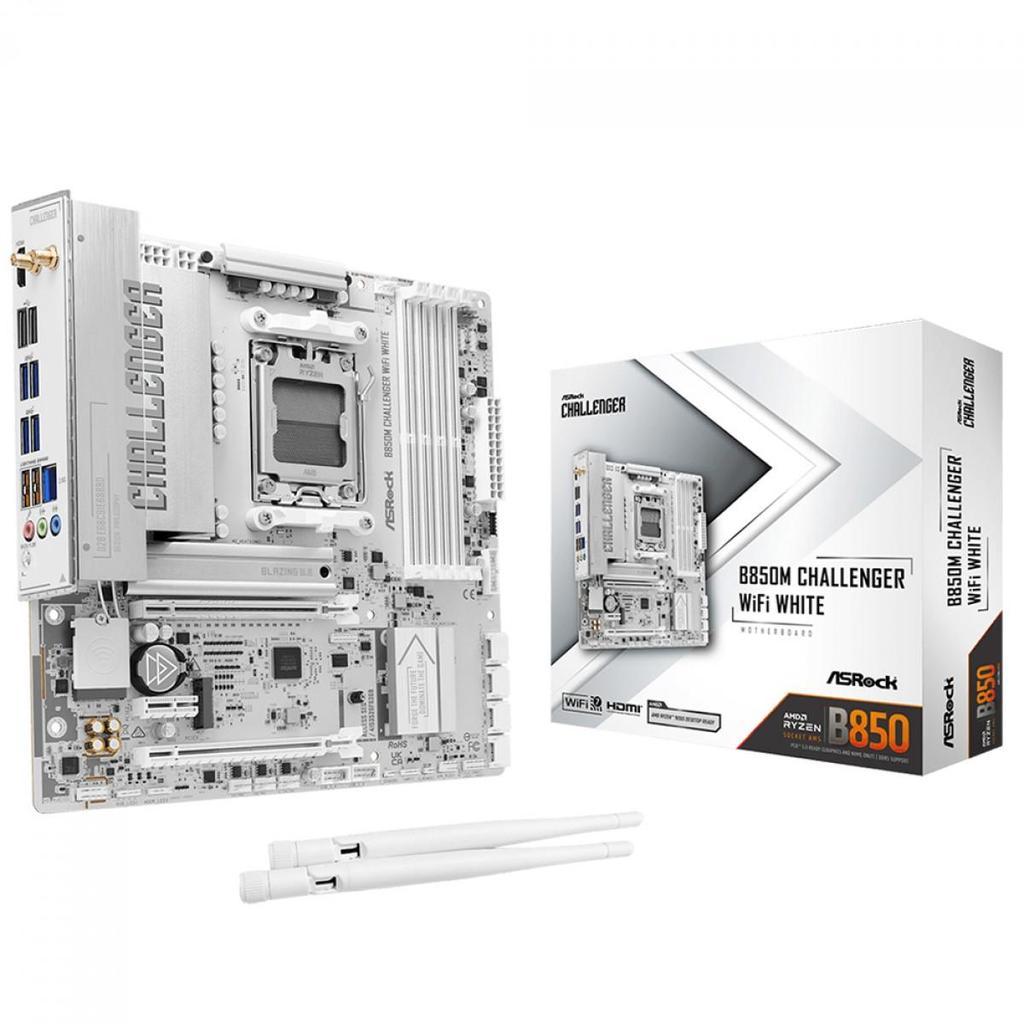 Placa Mãe ASRock B850M Challenger WiFi White, Chipset B850, AMD AM5, mATX, DDR5, Branco