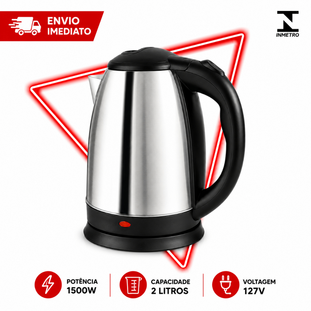✅ Chaleira Elétrica Inox 1,8L