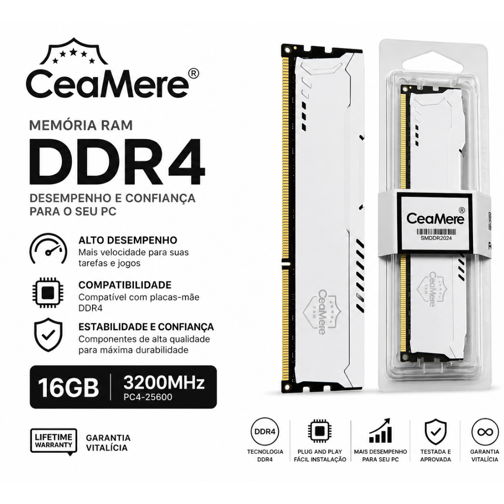 Memória RAM DDR4 16GB / 8GB 3200MHz / 2666MHz Desktop PC 288PIN 1.2V CeaMere Alta Performa