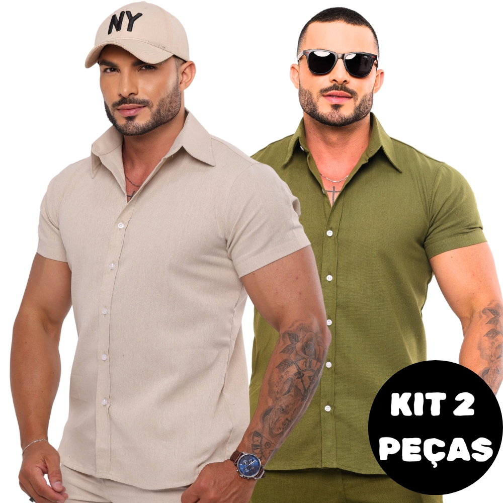 Kit 2 Camisas Linho Manga Curta