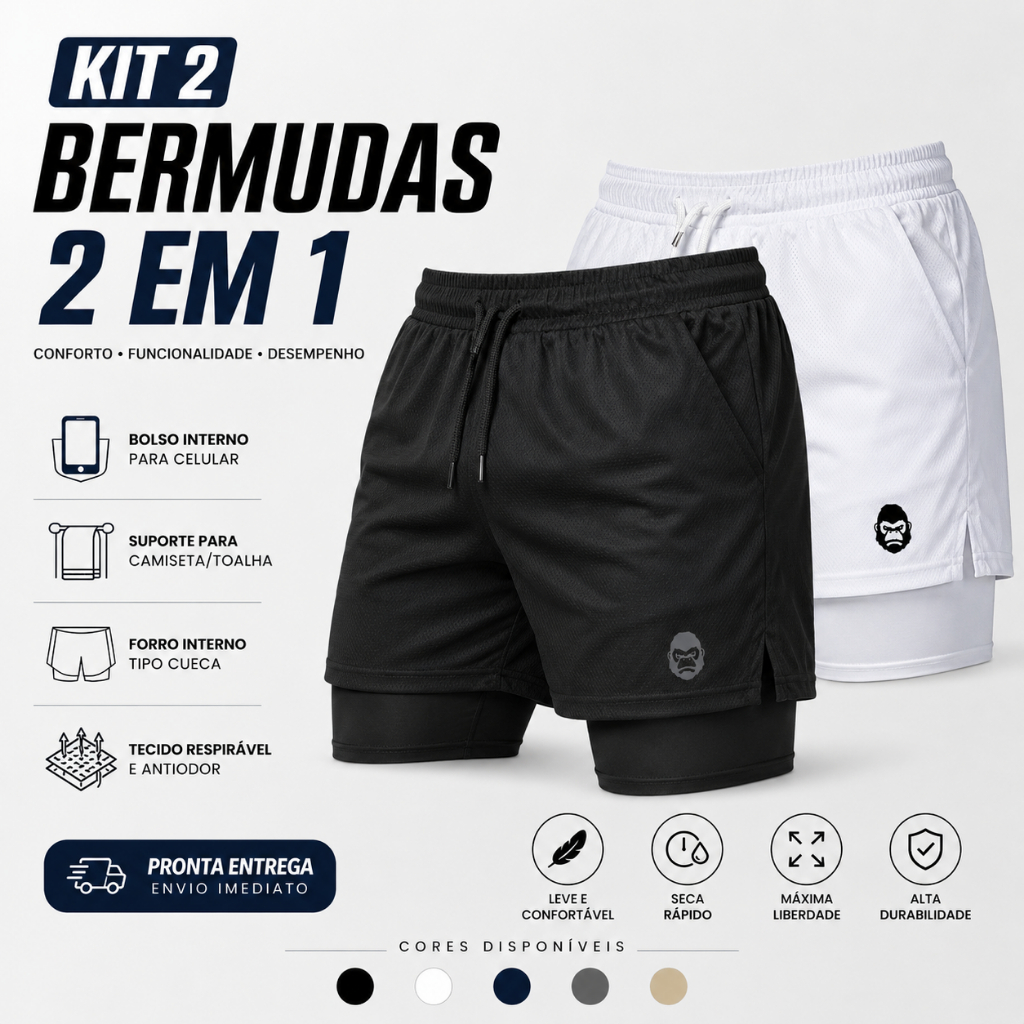 ✅ Kit 2 Shorts Kong Dry Fit
