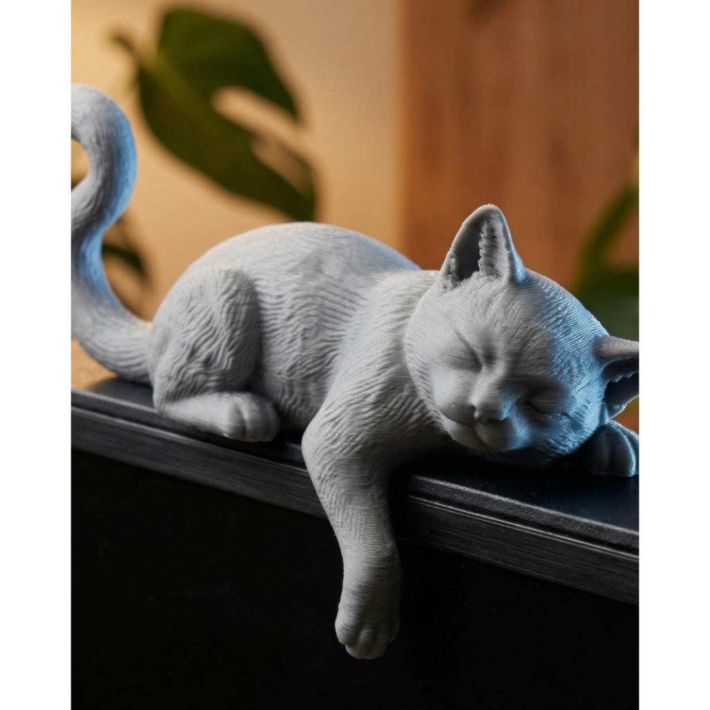 Companheiro de Monitor Gato Dormindo – Decoração Fofa para Setup e Mesa (Impressão 3D)
