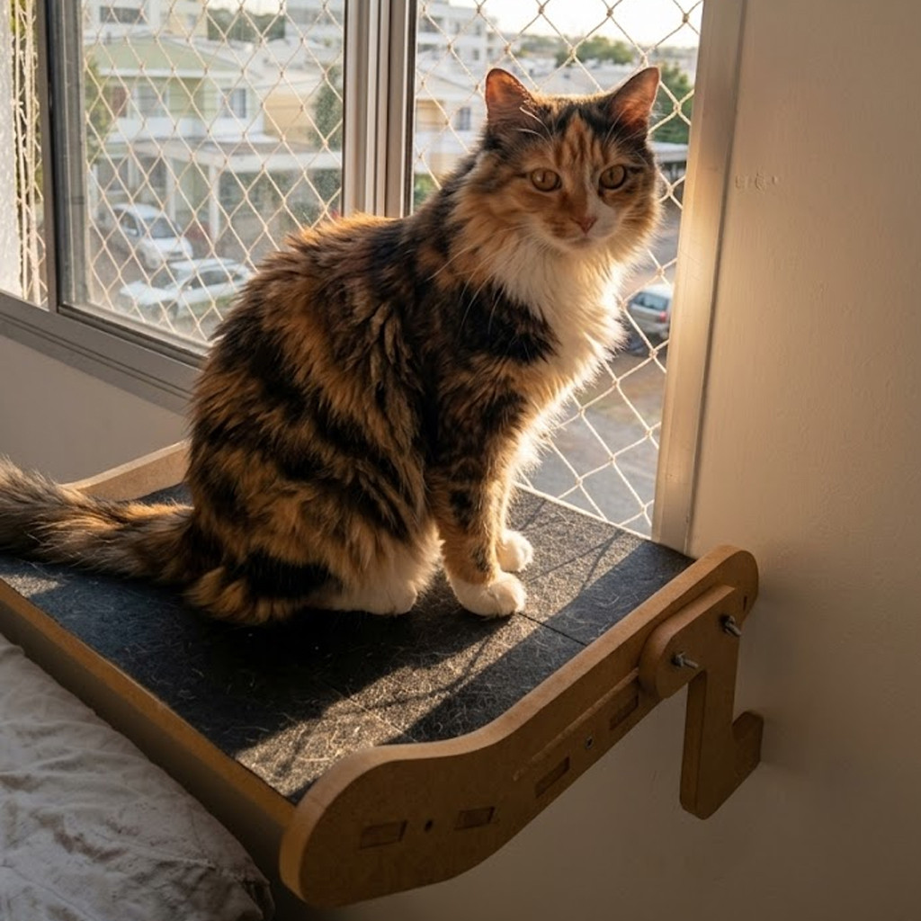 Janeleira Para Gatos Cama Suspensa De Janela Varanda MDF 15mm Reforçado Suporte Até 25kg