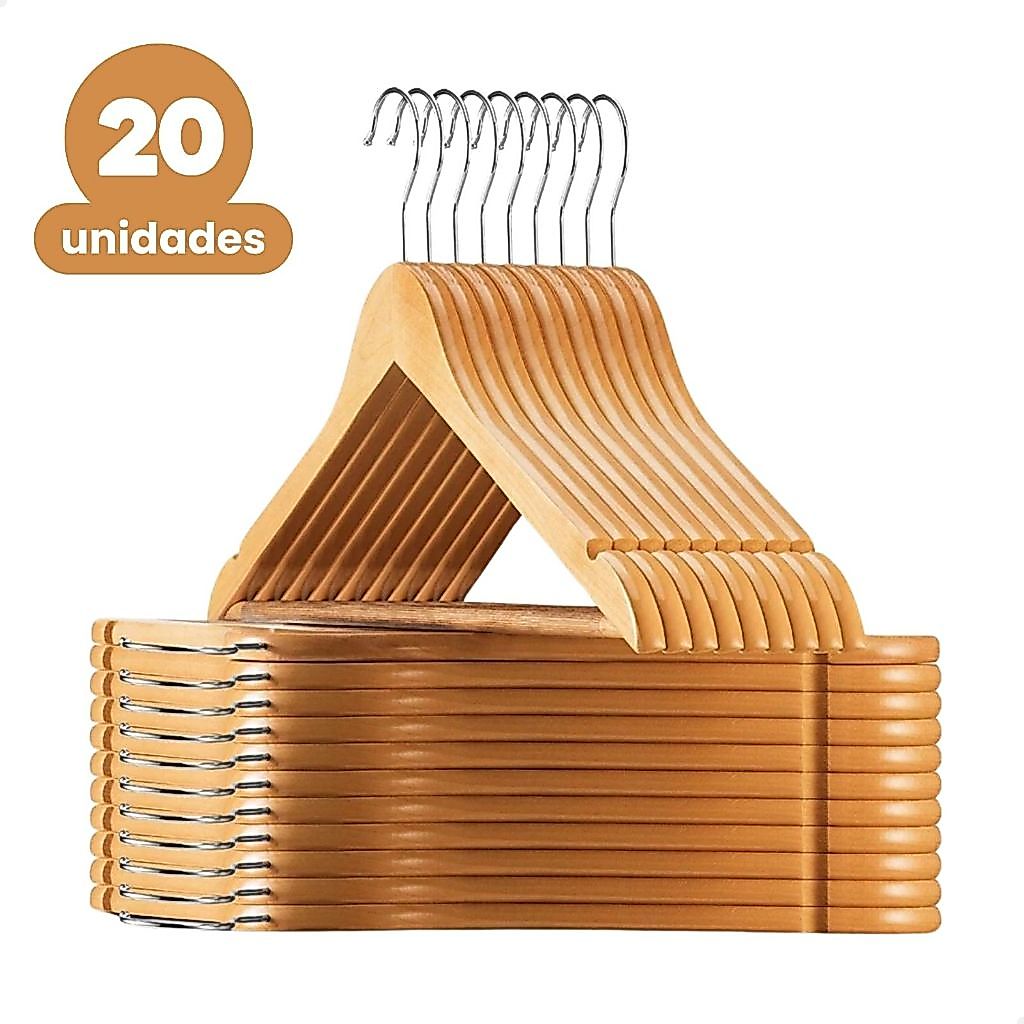 ✅ Kit 20 Cabides Madeira Marfim