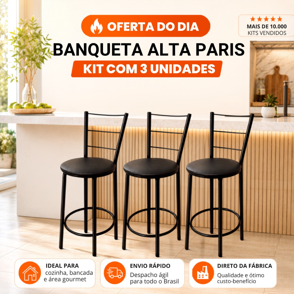 Kit 3 Banquetas Altas Desmontáveis