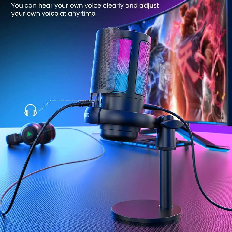 Microfone Gamer Condensador RGB