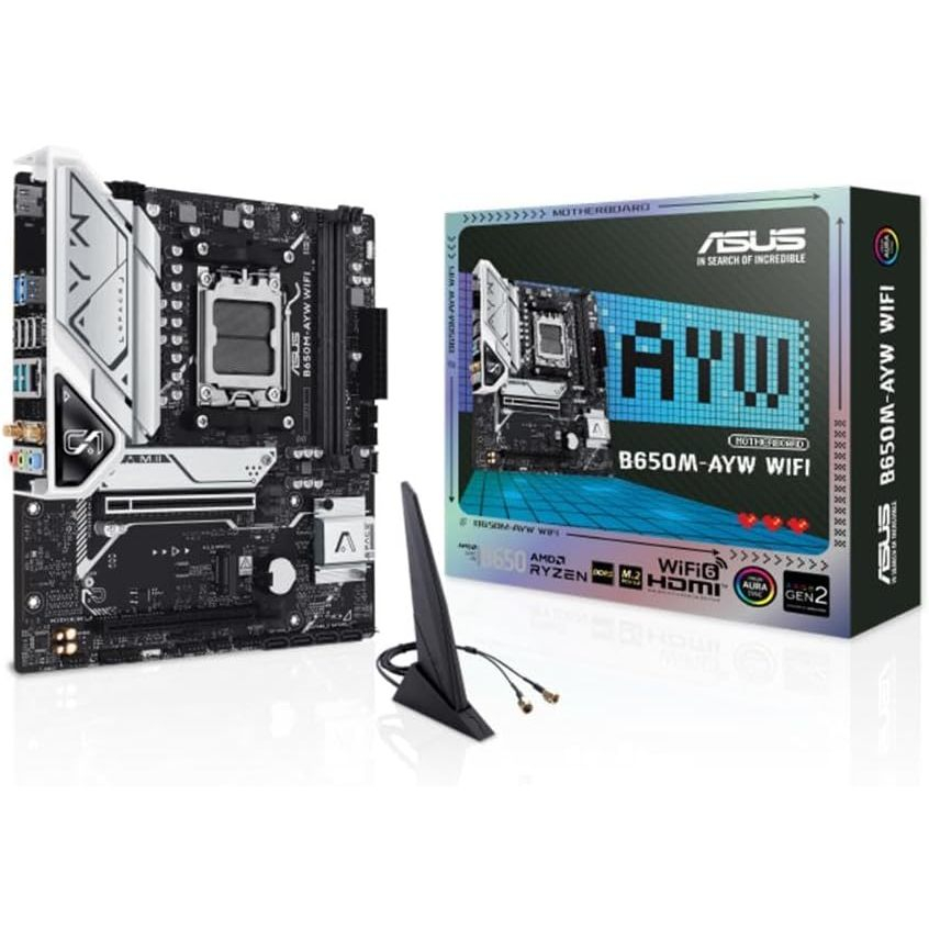 Asus B650M-AYW WIFI Placa Mãe AM5 DDR5 HDMI M.2 USB 3.2 | Placa-mãe AM5 com Wi-Fi integrad