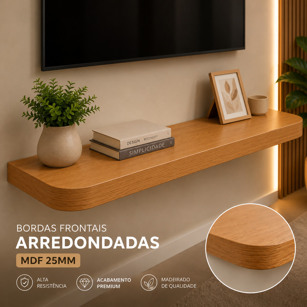 ✅ Prateleira MDF Pontas Arredondadas Suporte Invisível