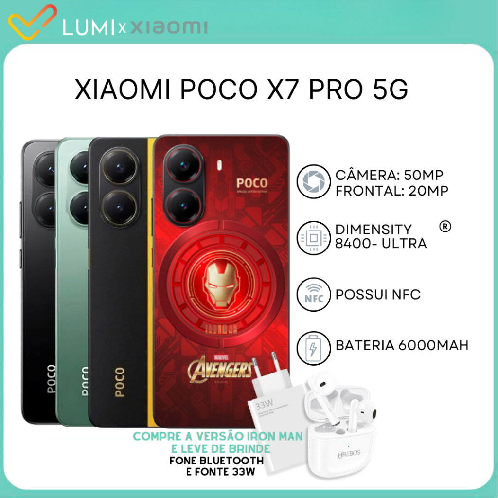 Xiaomi Poco X7 PRO 5G , Processador Dimensity 8400-Ultra 256GB/512GB + 8GB/12GB RAM, Bater