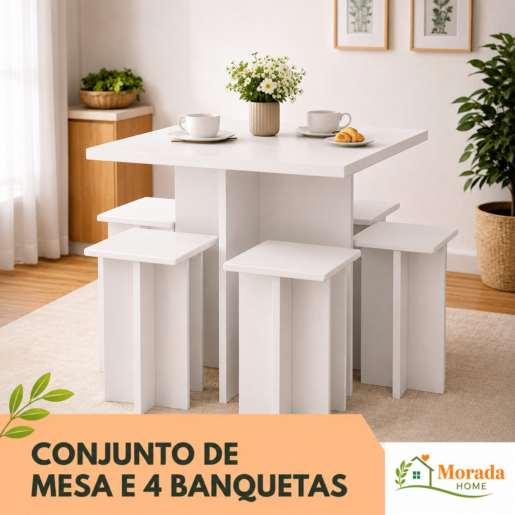 Mesa de Jantar Compacta com 4 Bancos