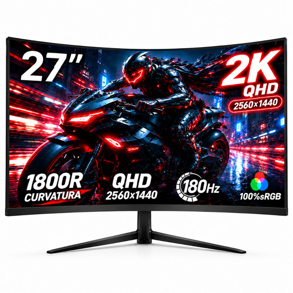 Monitor Curvo Gamer 24/27" IPS QHD 2k180Hz 1ms FreeSync, Tela Ultrafina, Conexões HDMI/DP 