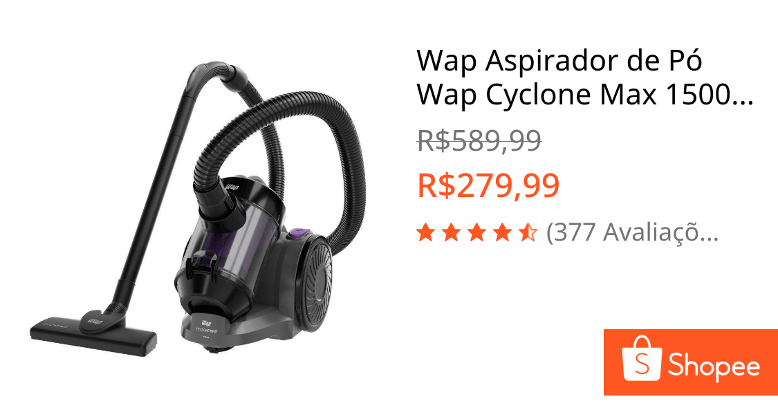 Wap Aspirador de Pó Wap Cyclone Max 1500w 2,5L Enrolador de Cabo automático Preto