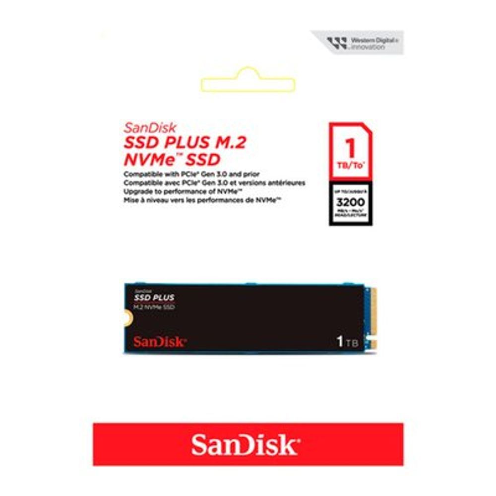SSD SanDisk Plus, 1TB, M.2 PCle, NVMe, Leitura 3200MB/s e Gravação acima de 2500MB/s, Pret