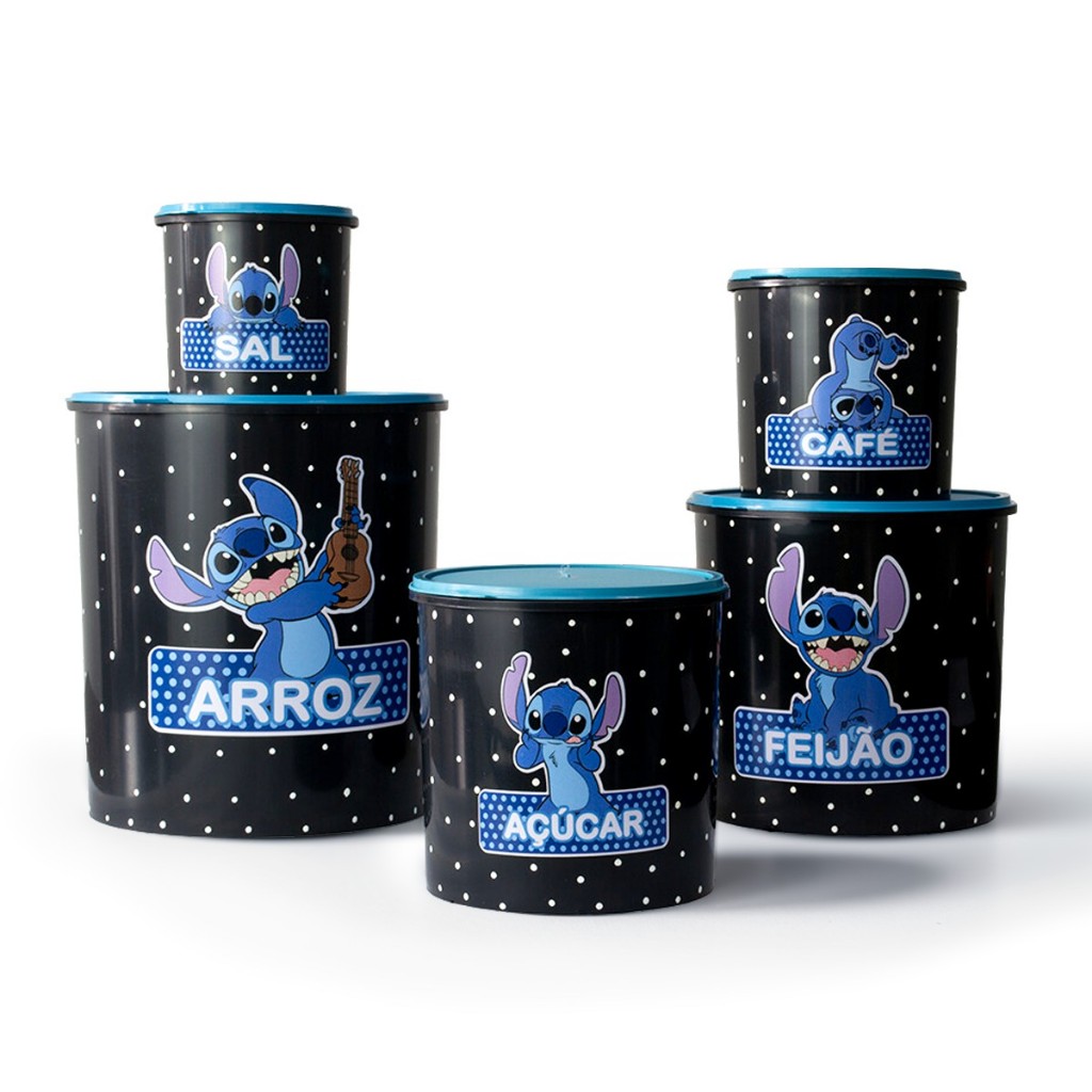 Kit Mantimentos 5 Peças Plástico Adesivado Stich