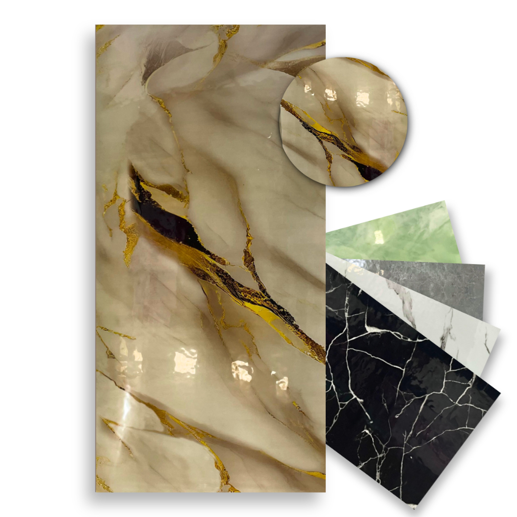 Kit 10 Placas Adesivas 3D Mármore Dourado Vinílico Lavável Autocolante Relevo Parede 30x60
