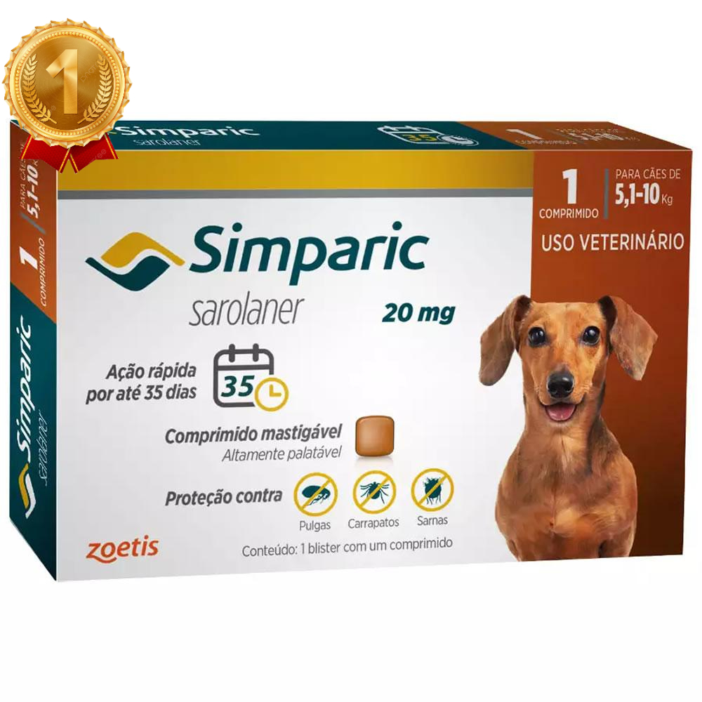 Antipulgas e Carrapatos Simparic Cães de 5,1 a 10kg com 1 Comprimido