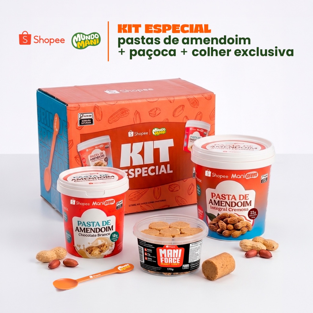 Kit 02 Pasta de Amendoim Integral e Chocolate Branco + Paçoca Collab Mundo Mani