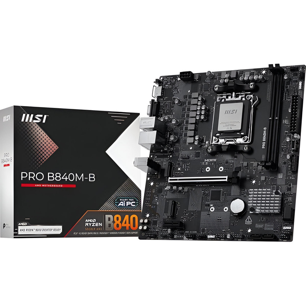 Placa-Mãe MSI PRO B840M-B AM5 para Ryzen DDR5 mATX M.2 NVMe HDMI VGA