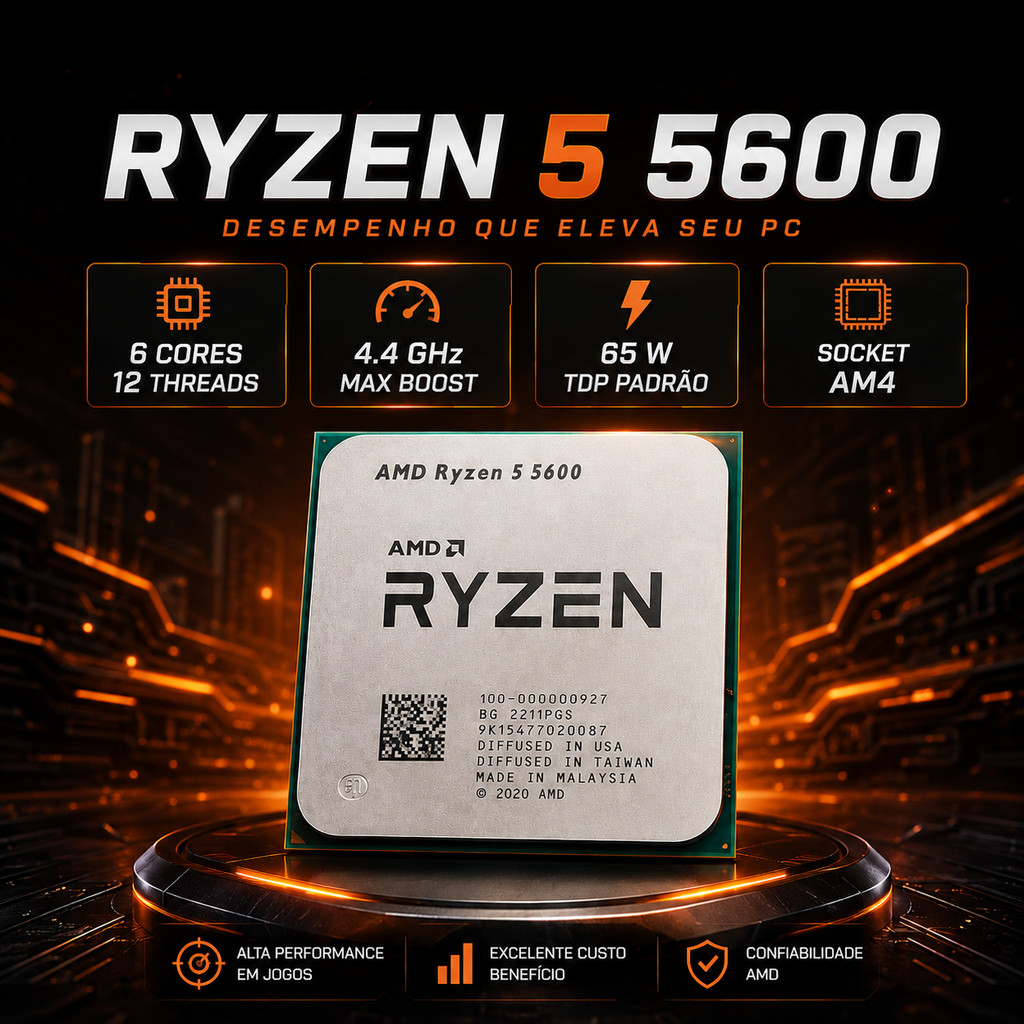 Processador Ryzen 5600 AM4 AMD 6 núcleos e 12 threads Cache L3 32MB PC gamer 3.5GHz ( TURB