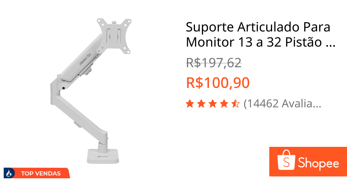 Suporte Articulado Para Monitor 13 a 32 Pistão a Gás Ajustável Zinnia Nimbo 110 Branco