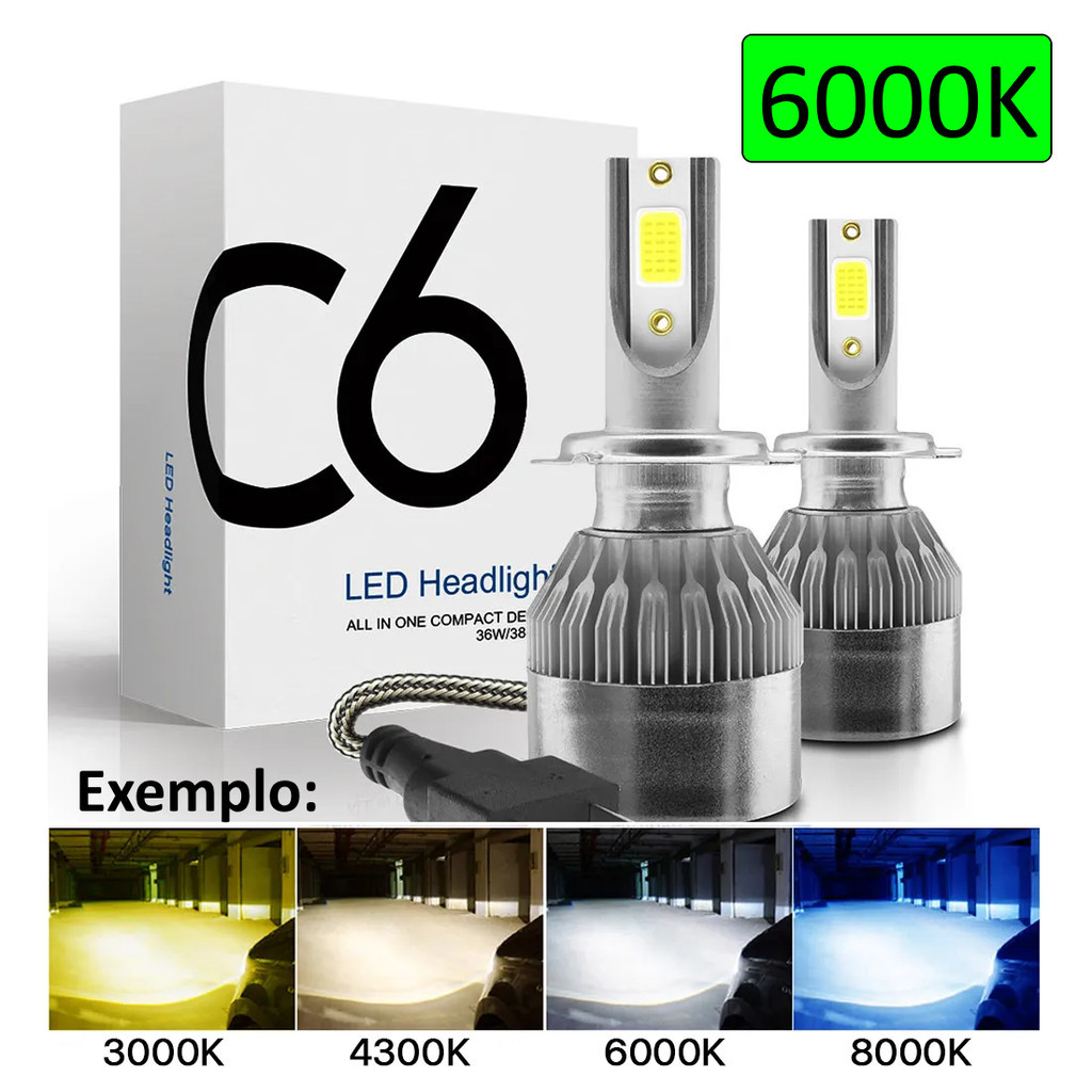 Par Lâmpadas C6 Farol LED para Carro 6000K Super Branca