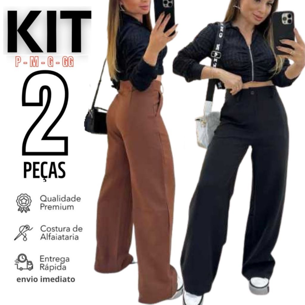 Kit 2 Calça Alfaiataria PREMIUM Cintura Alta