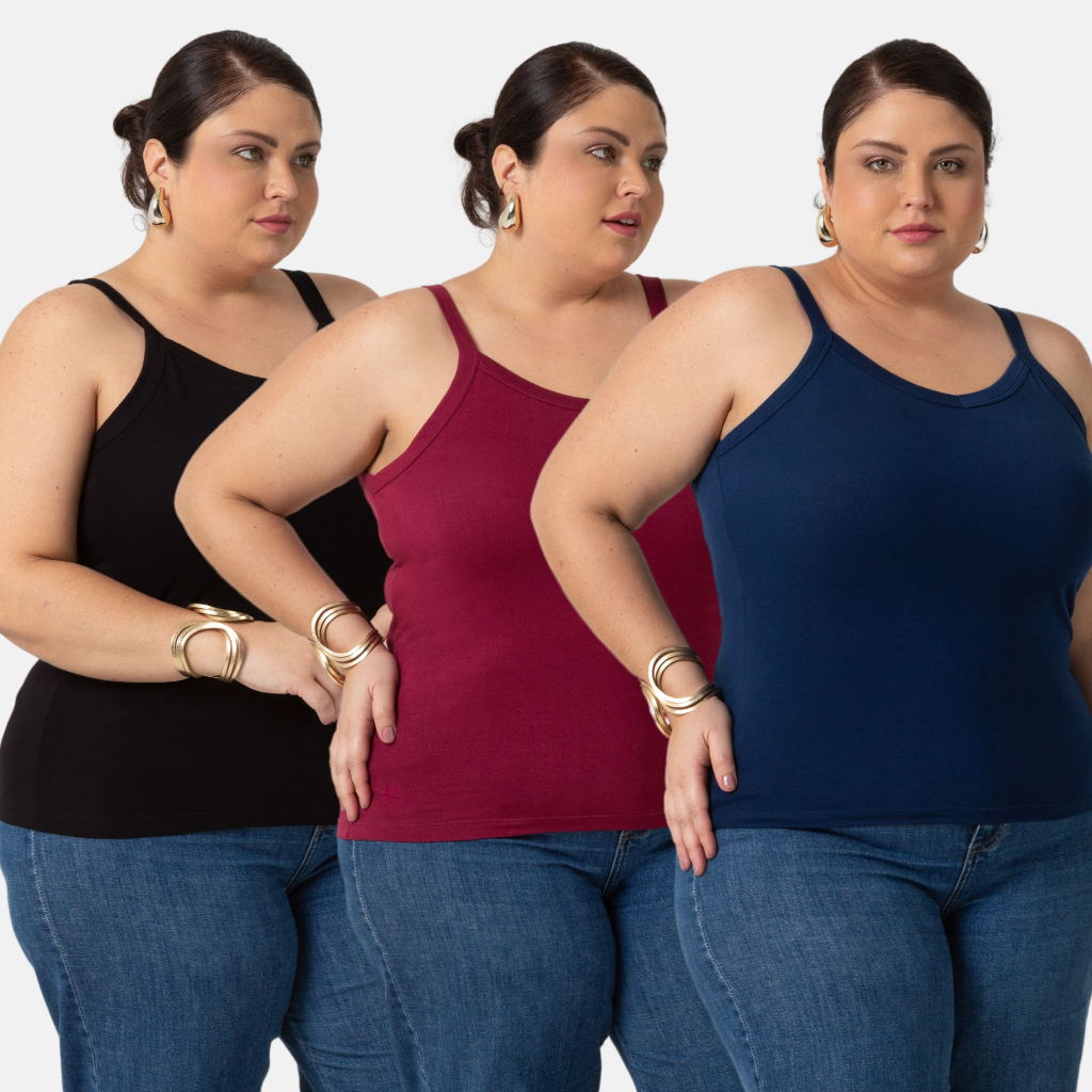 Kit 3 Regatas Plus Size Feminina