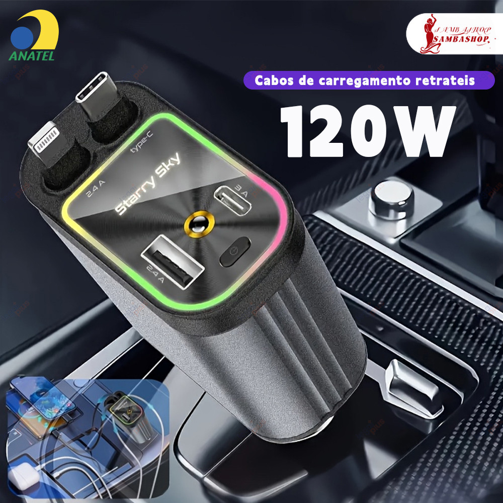 Carregador Rápido Retrátil Automotivo