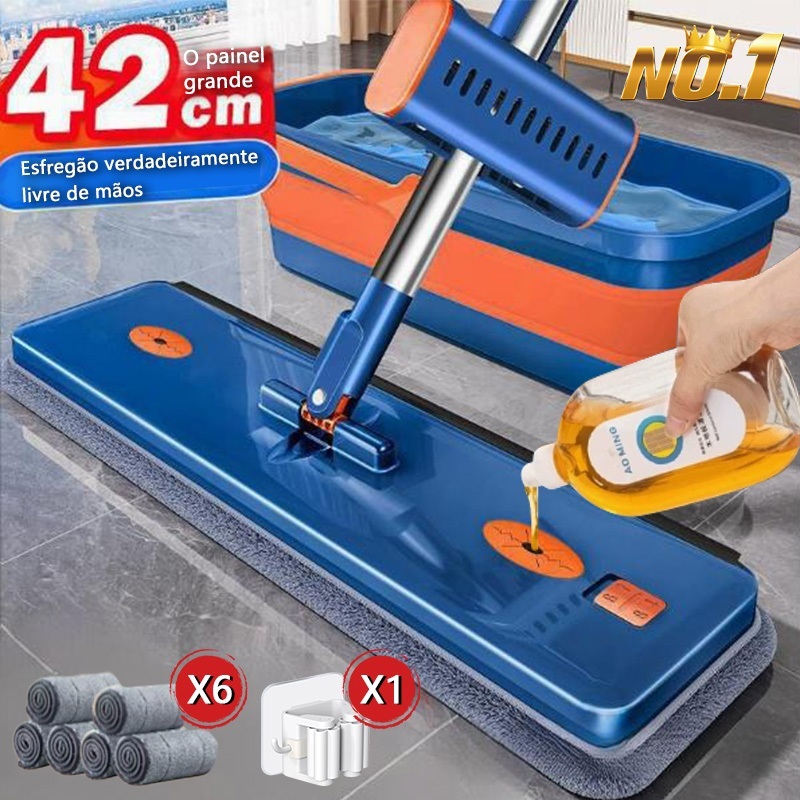 Kit de Limpeza 9 em 1: Esfregão + Balde Dobrável com Microfibra e Raspador