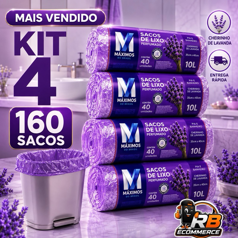 Kit 4 Sacos de Lixo Perfumados Lavanda