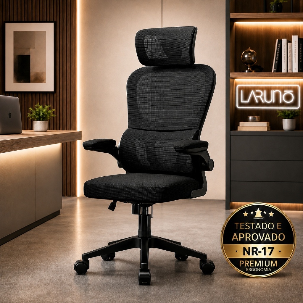 Cadeira de Escritório Ergonômica Giratória Presidente com Apoio Lombar, Braços Ajustáveis 