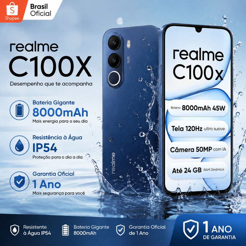 Celular realme C100X Smartphone Bateria 8000mAh Versão Global NFC
