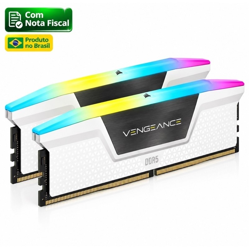 Memória RAM Corsair Vengeance RGB 32GB 2x16GB DDR5 6000MHz CL38 Branca CMH32GX5M2D6000Z38W