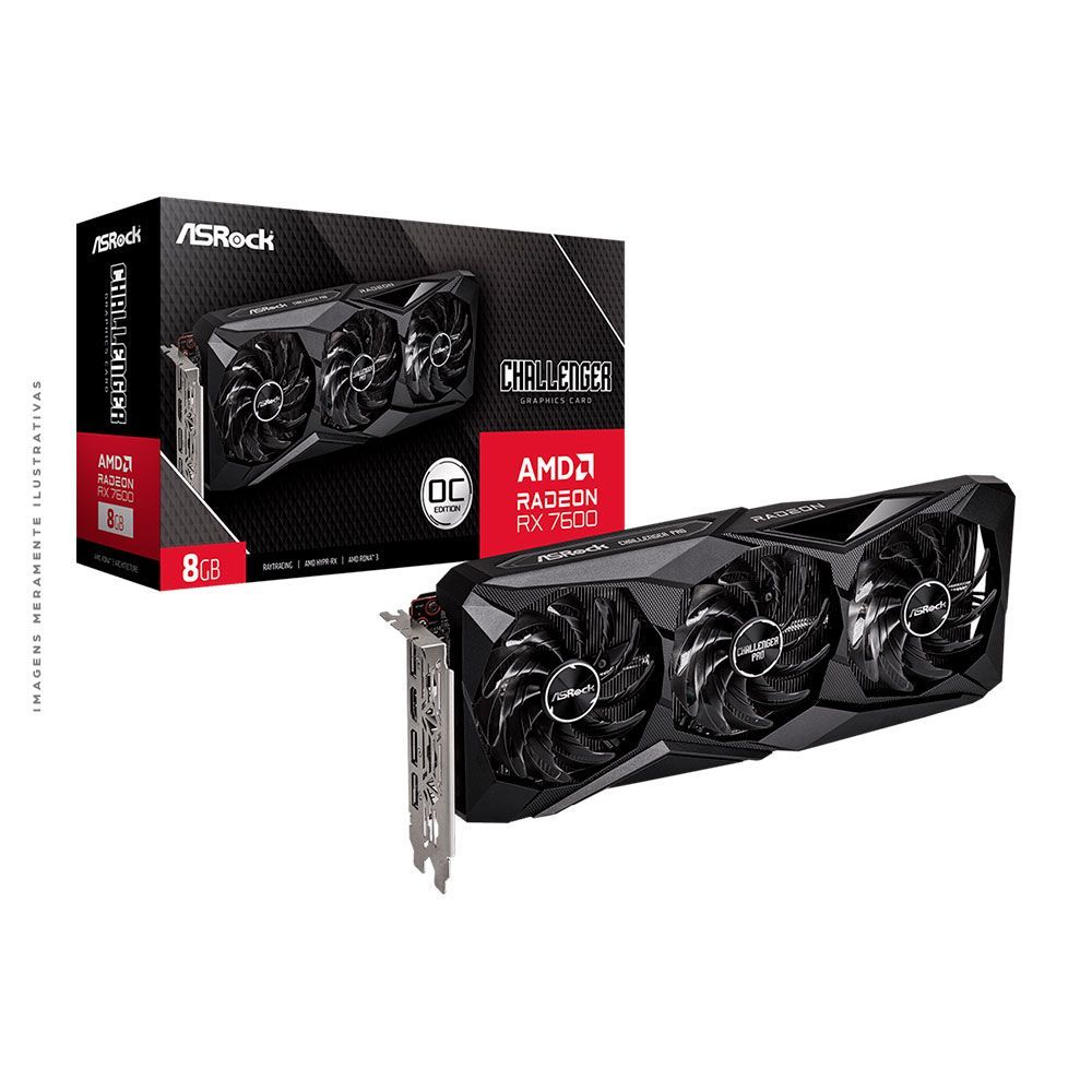 Placa de vídeo AMD Radeon ASROCK RX7600 8GB Challenger Pro OC GDDR6 128Bits 90-GA62ZZ-00UA