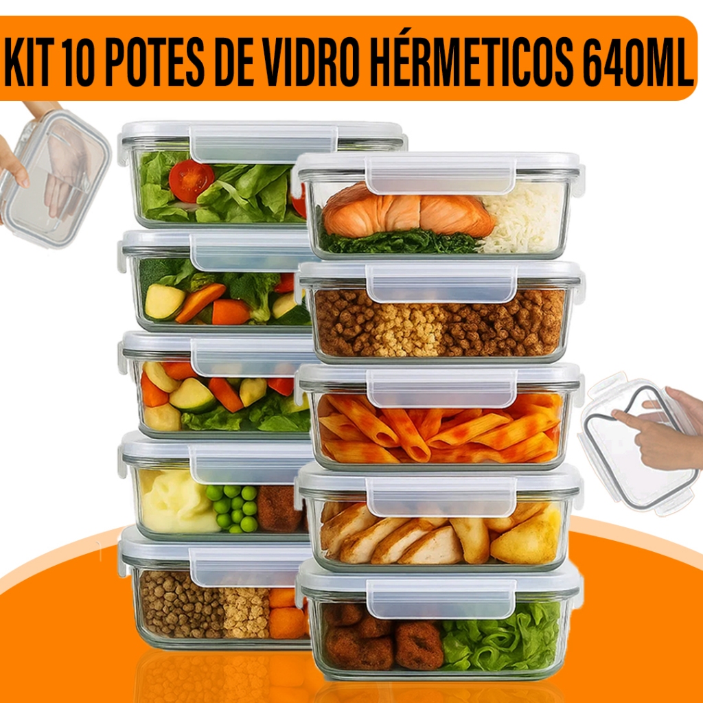 Kit Potes 640ml Marmita Vidro Yab Hermético