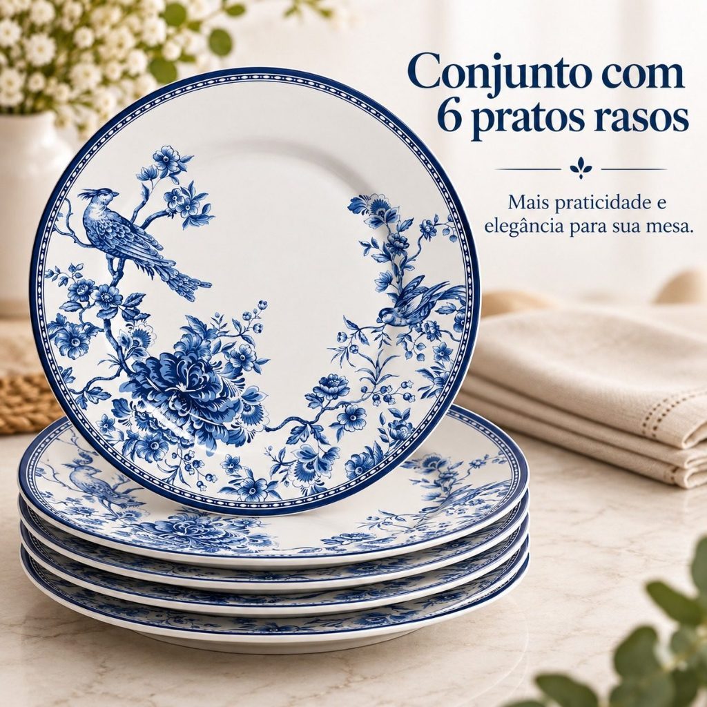 PRATO RASO CHINESES GARDEN 29 CM CAIXA C/ 6 PEÇAS
