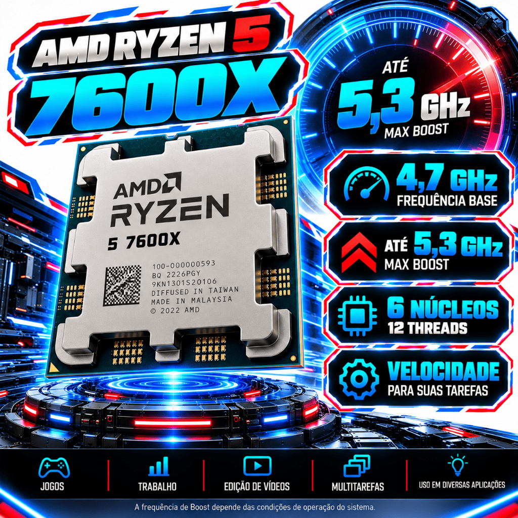 Processador AMD Ryzen 5 7600X OEM 6 Núcleos 12 Threads 5.3GHz AM5