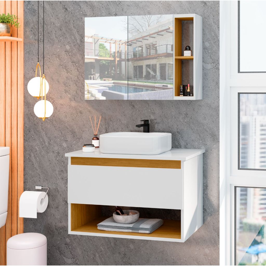 Conjunto Gabinete de Banheiro com Espelheira e Cuba Florence