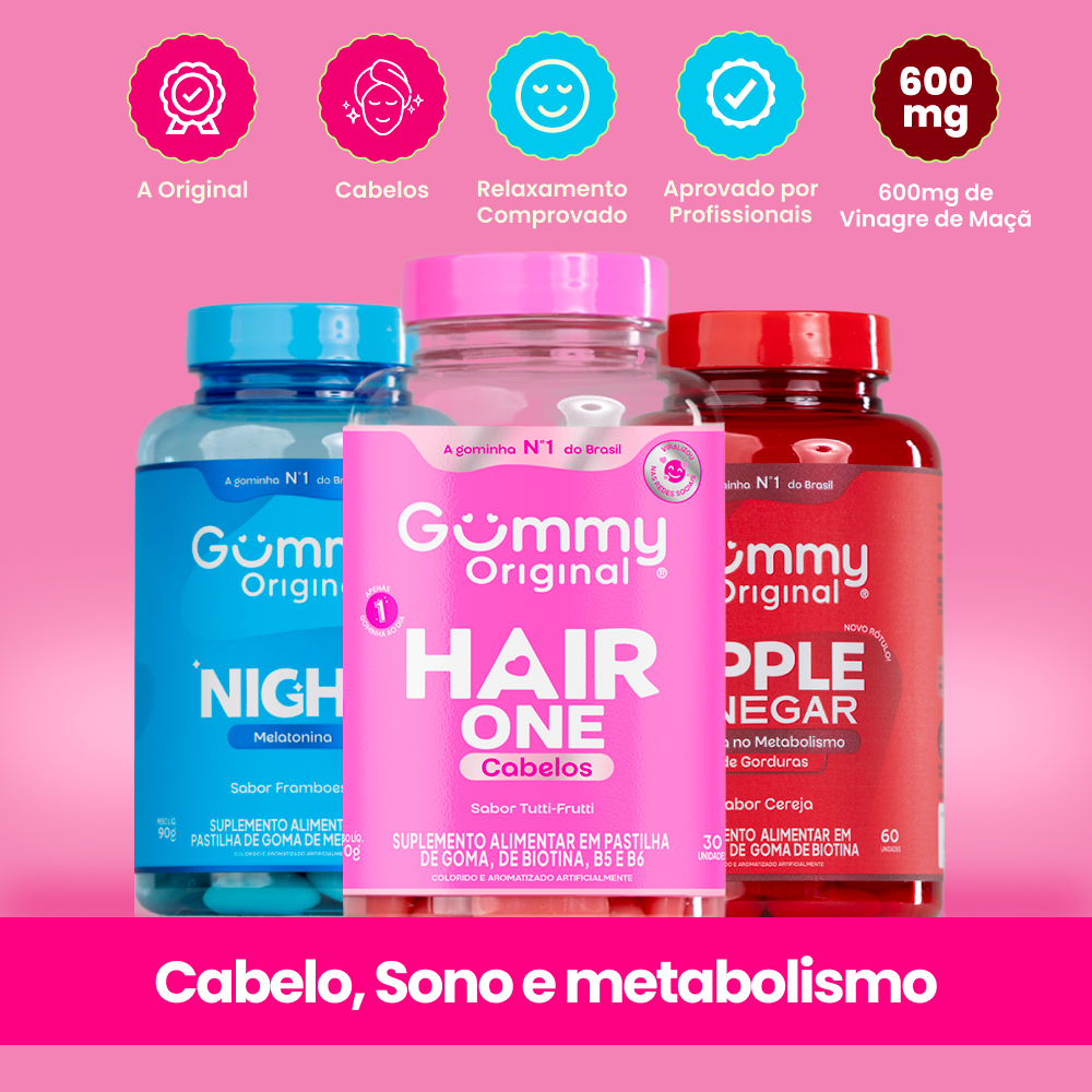 Kit Gummy Night Hair e Vinagre de Maçã 3 Frascos