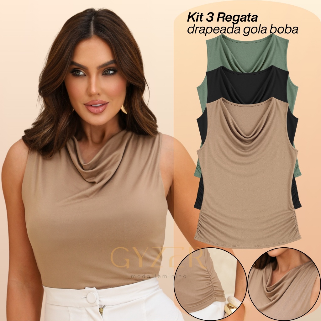 KIT 3 Blusa Regata Feminina